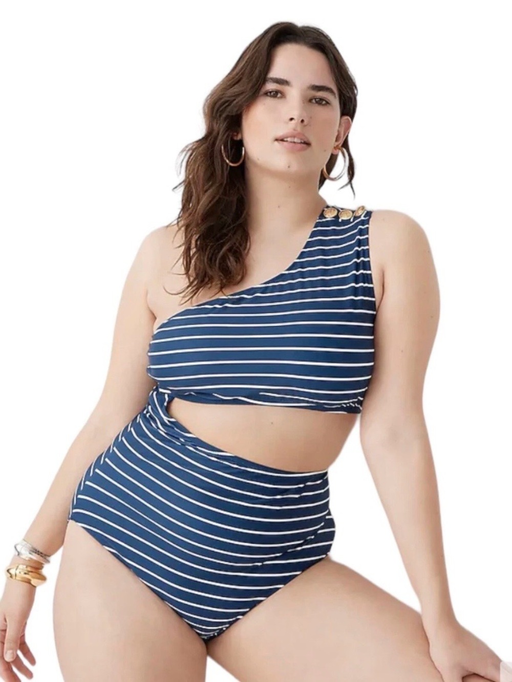 NWT J Crew size 24 navy blue stripe cutout one piece full coverage swimsuit swim